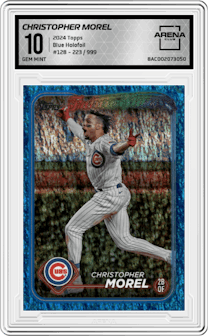 Christopher Morel from the 2024 Topps  set featuring a Blue Holofoil parallel graded by Arena Club and given an overall grade of 10.