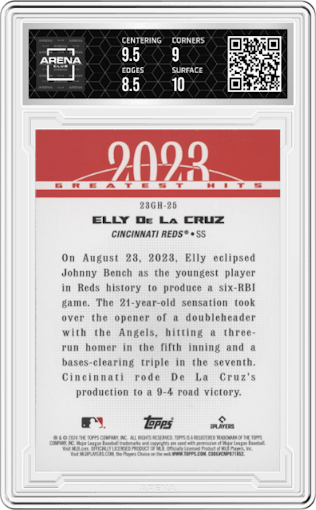 Elly De La Cruz from the 2024 Topps  set graded by Arena Club and given an overall grade of 9.