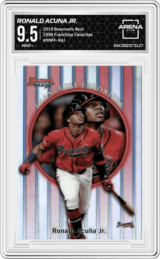 Ronald Acuna Jr. from the 2019 Bowman’s Best set graded by Arena Club and given an overall grade of 9.5.