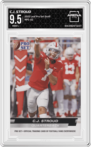 C.J. Stroud from the 2022 Leaf Pro Set Draft set graded by Arena Club and given an overall grade of 9.5.
