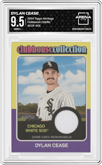 Dylan Cease from the 2024 Topps Heritage set graded by Arena Club and given an overall grade of 9.5.