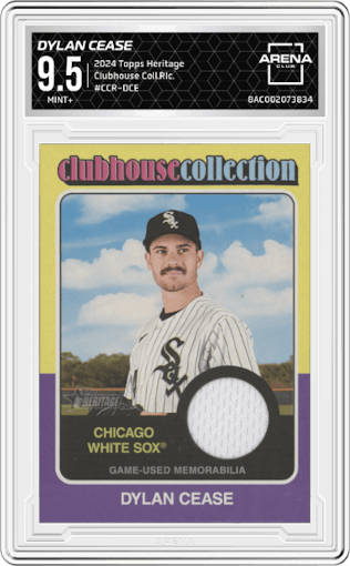 Dylan Cease from the 2024 Topps Heritage set graded by Arena Club and given an overall grade of 9.5.