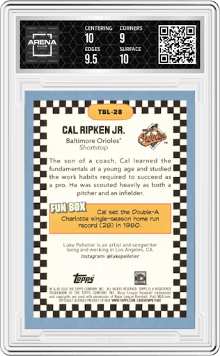 Cal Ripken Jr. from the 2024 Topps Big League set graded by Arena Club and given an overall grade of 9.5.