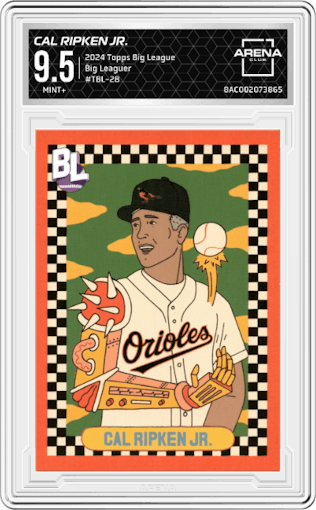 Cal Ripken Jr. from the 2024 Topps Big League set graded by Arena Club and given an overall grade of 9.5.