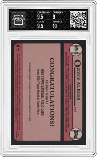 Ozzie Albies from the 2024 Topps  set graded by Arena Club and given an overall grade of 9.5.