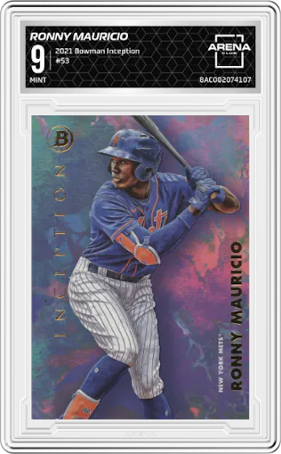 Ronny Mauricio from the 2021 Bowman Inception set graded by Arena Club and given an overall grade of 9.