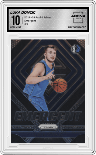 Luka Doncic from the 2018-19 Panini Prizm set graded by Arena Club and given an overall grade of 10.
