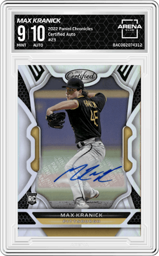 Max Kranick from the 2022 Panini Chronicles set graded by Arena Club and given an overall grade of 9.