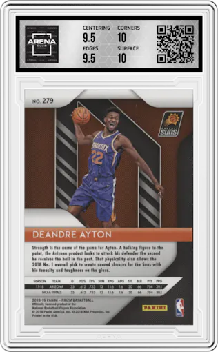 Deandre Ayton from the 2018-19 Panini Prizm set graded by Arena Club and given an overall grade of 10.