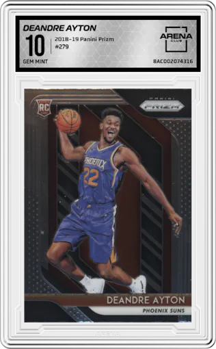 Deandre Ayton from the 2018-19 Panini Prizm set graded by Arena Club and given an overall grade of 10.