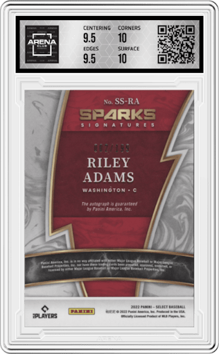 Riley Adams from the 2022 Panini Select set graded by Arena Club and given an overall grade of 10.
