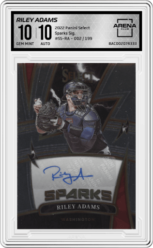 Riley Adams from the 2022 Panini Select set graded by Arena Club and given an overall grade of 10.