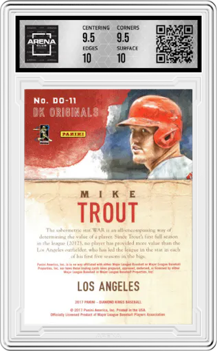 Mike Trout from the 2017 Panini Diamond Kings set graded by Arena Club and given an overall grade of 10.