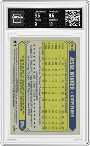 Jesse Winker from the 2022 Topps Chrome set graded by Arena Club and given an overall grade of 9.5.