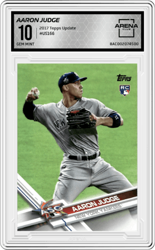 Aaron Judge from the 2017 Topps Update set graded by Arena Club and given an overall grade of 10.