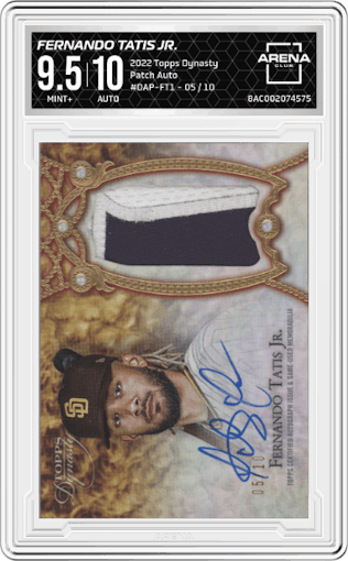 Fernando Tatis Jr. from the 2022 Topps Dynasty set graded by Arena Club and given an overall grade of 9.5.