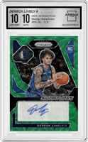 Dereck Lively II from the 2023-24 Panini Prizm set featuring a Choice Green parallel graded by Arena Club and given an overall grade of 10.