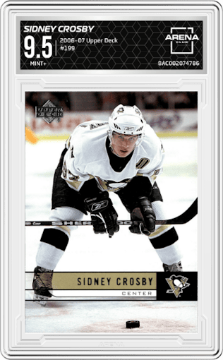 Sidney Crosby from the 2006-07 Upper Deck set graded by Arena Club and given an overall grade of 9.5.