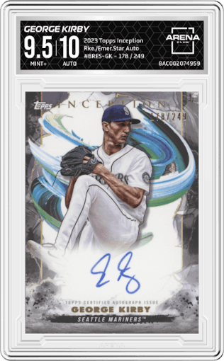 George Kirby from the 2023 Topps Inception set graded by Arena Club and given an overall grade of 9.5.