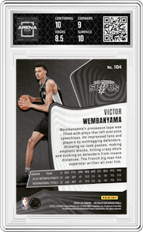 Victor Wembanyama from the 2023-24 Panini Revolution set graded by Arena Club and given an overall grade of 9.
