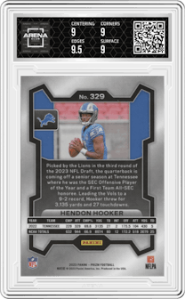 Hendon Hooker from the 2023 Panini Prizm set graded by Arena Club and given an overall grade of 9.