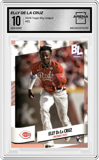 Elly De La Cruz from the 2024 Topps Big League set graded by Arena Club and given an overall grade of 10.