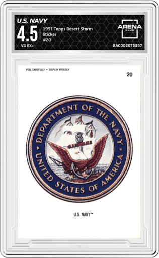 U.S. Navy from the 1991 Topps Desert Storm Trading set graded by Arena Club and given an overall grade of 4.5.