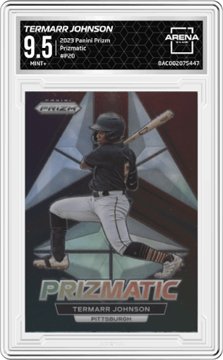 Termarr Johnson from the 2023 Panini Prizm set graded by Arena Club and given an overall grade of 9.5.