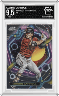 Corbin Carroll from the 2023 Topps Cosmic Chrome set graded by Arena Club and given an overall grade of 9.5.
