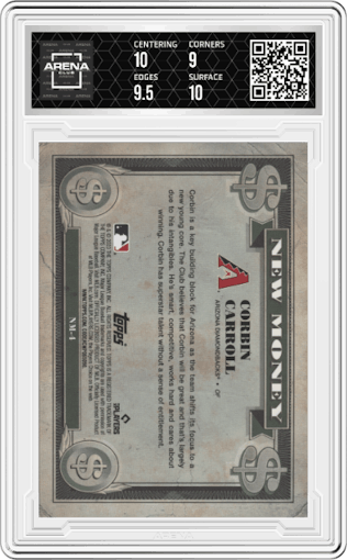  Corbin Carroll  from the 2023 Bowman Platinum set graded by Arena Club and given an overall grade of 9.5.