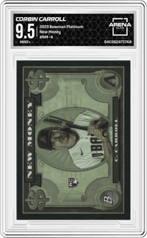  Corbin Carroll  from the 2023 Bowman Platinum set graded by Arena Club and given an overall grade of 9.5.