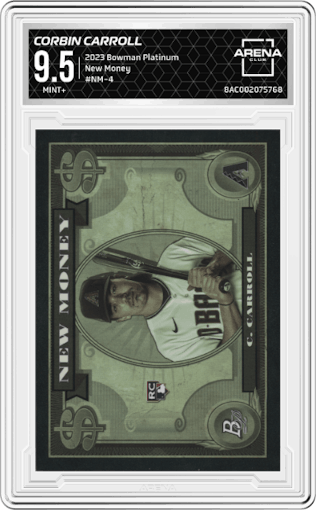  Corbin Carroll  from the 2023 Bowman Platinum set graded by Arena Club and given an overall grade of 9.5.