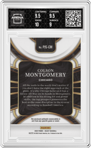 Colson Montgomery from the 2023 Panini Select set graded by Arena Club and given an overall grade of 9.5.