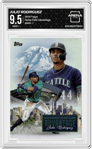 Julio Rodriguez from the 2024 Topps  set graded by Arena Club and given an overall grade of 9.5.
