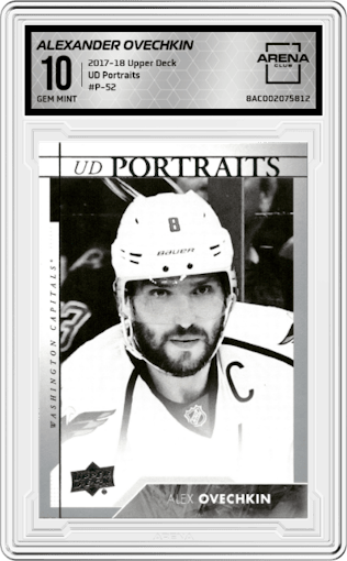 Alexander Ovechkin from the 2017-18 Upper Deck set graded by Arena Club and given an overall grade of 10.