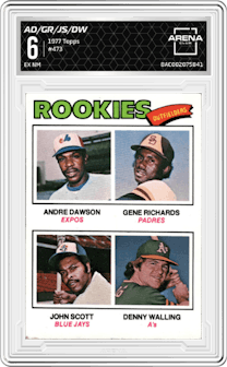 Andre Dawson/Gene Richards/John Scott/Denny Walling from the 1977 Topps set graded by Arena Club and given an overall grade of 6.