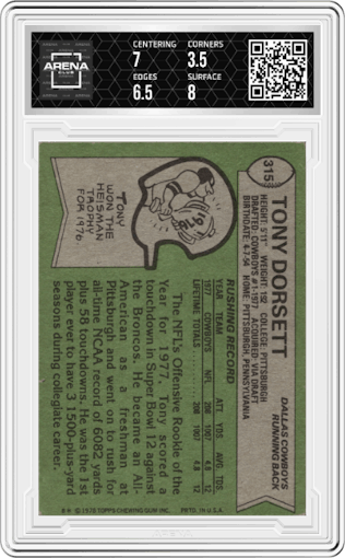 Tony Dorsett from the 1978 Topps set graded by Arena Club and given an overall grade of 4.