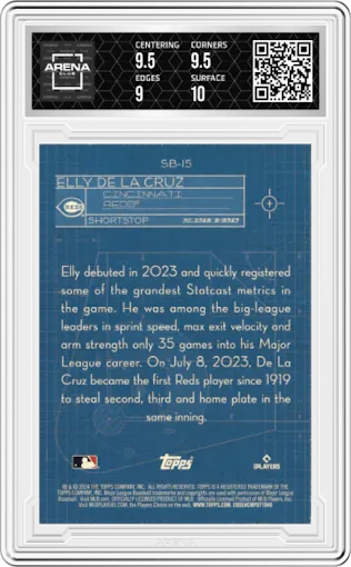 Elly De La Cruz from the 2024 Topps  set graded by Arena Club and given an overall grade of 9.5.