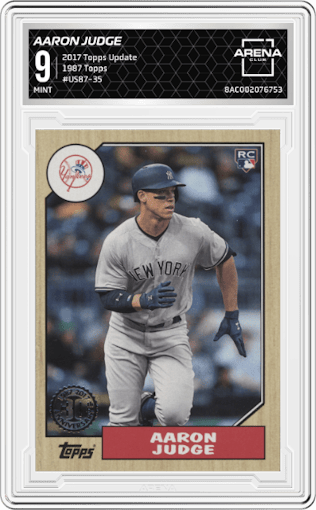 Aaron Judge from the 2017 Topps Update set graded by Arena Club and given an overall grade of 9.