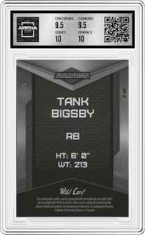 Tank Bigsby from the 2023 Wild Card Alumination set featuring a Red Crystal Holo parallel graded by Arena Club and given an overall grade of 10.