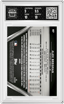 Alex Bregman from the  2024 Topps Chrome Black set featuring a Green Wave Refractor parallel graded by Arena Club and given an overall grade of 9.5.