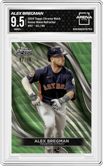 Alex Bregman from the  2024 Topps Chrome Black set featuring a Green Wave Refractor parallel graded by Arena Club and given an overall grade of 9.5.