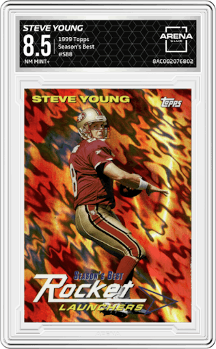 Steve Young from the 1999 Topps set graded by Arena Club and given an overall grade of 8.5.