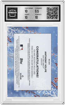 Anthony Volpe from the 2023 Topps Holiday set graded by Arena Club and given an overall grade of 10.