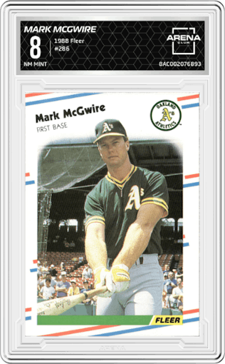 Mark McGwire from the 1988 Fleer set graded by Arena Club and given an overall grade of 8.