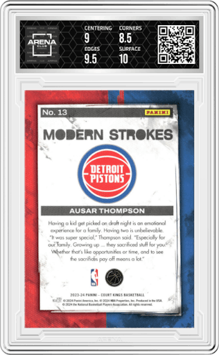 Ausar Thompson from the 2023-24 Panini Court Kings set graded by Arena Club and given an overall grade of 9.