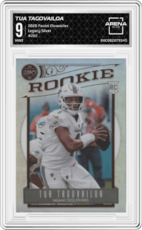 Tua Tagovailoa from the 2020 Panini Chronicles set featuring a Silver parallel graded by Arena Club and given an overall grade of 9.
