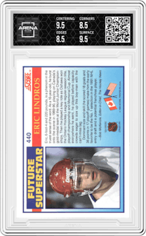 Eric Lindros from the 1990-91 Score set graded by Arena Club and given an overall grade of 9.