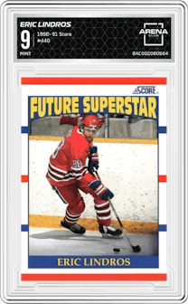 Eric Lindros from the 1990-91 Score set graded by Arena Club and given an overall grade of 9.