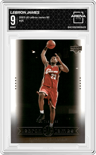 LeBron James from the 2003 Upper Deck LeBron James Box Set set graded by Arena Club and given an overall grade of 9.